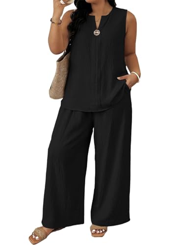 Eytino Plus Size Travel Outfits 2 Piece Sets for Women Summer Vacation Black 5X