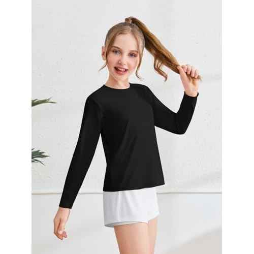 Haloumoning Girls Athletic Shirts Kids Long Sleeve Workout Tops Split Back Quick Dry T-Shirt 5-14Y