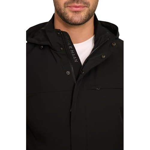 Cole Haan mens Long Sleeve Hooded Rain Parka