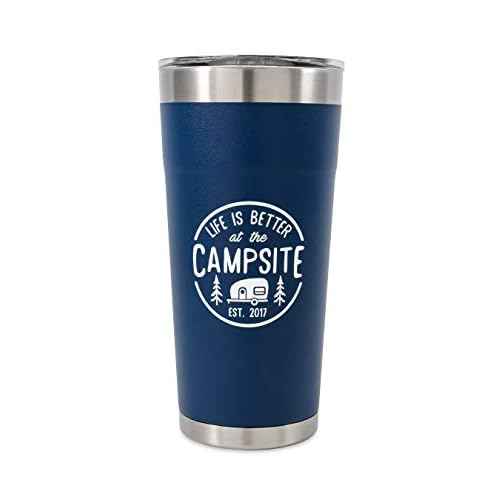 Camco Life is Better at The Campsite Stainless Steel Tumbler - Features Double Wall Vacuum Insulation for Heat/Ice Retention & Unique Life is Better At the Campsite Design - Holds 20 oz. (53323)
