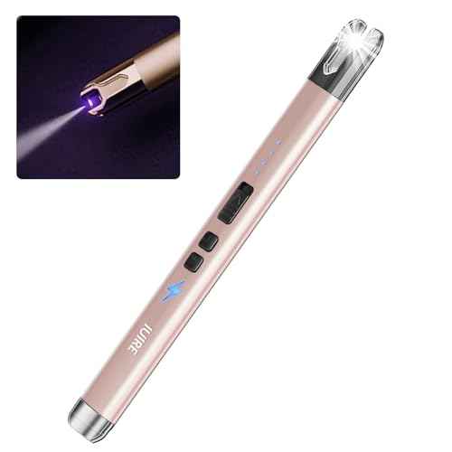 Electric Candle Lighter with Flashlight Function USB Rechargeable Battery Double Safety Switch (1 Pack - Rosegold)