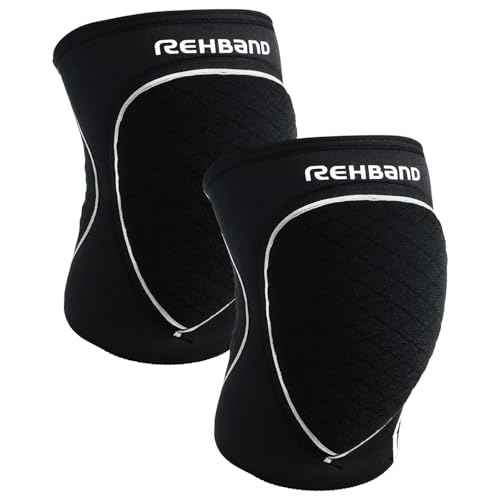Rehband Knee Pads for Volleyball, Handball & Indoor Sports, Neoprene Knee Sleeve Protector, Comfortable & Snug Fit, Shock-absorbing Sports Knee Pads Unisex, Colour:Black - 1 Pair, Size:XX-Large