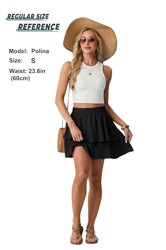 Black Lepunuo Boho Mini Skirt for Women Flowy Ruffle Tiered Skorts with Pockets - X-Large