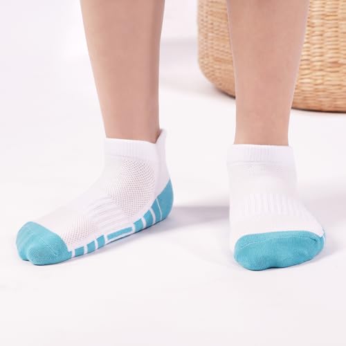 Girls Socks 12 Pairs Kids Athletic Socks with Tab 1-14 Years - Multicolor White, Size 10-14