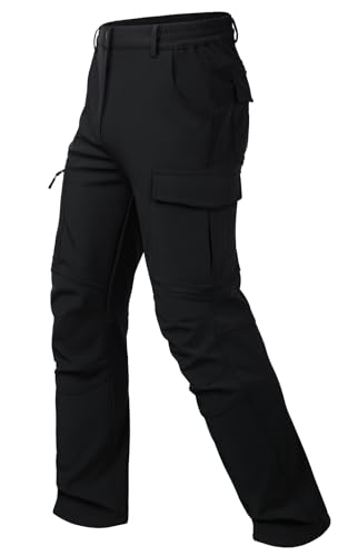 Men's Snow Pants Ski Softshell Warm Outdoor Fleece Lined Insulated Waterproof Winter Work Travel Hiking Pants - Black, Small