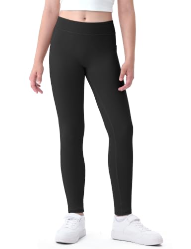 Girls Athletic Leggings Kids Yoga Dance Pants with Pocket - 11-12 Years, Black