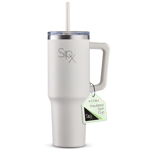 40 oz Insulated Tumbler with Handle & Straw Cream White - Leakproof Travel Mug