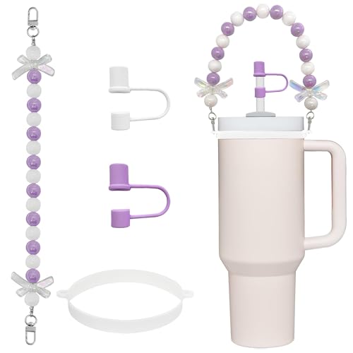 Water Bottle Strap Stanley Cup Accessories for 8oz to 40oz Tumbler, Water Bottle Handle Strap for Comfortable Carrying, Fashion & Practical Stanley Charms with 2 Silicone Straw Toppers