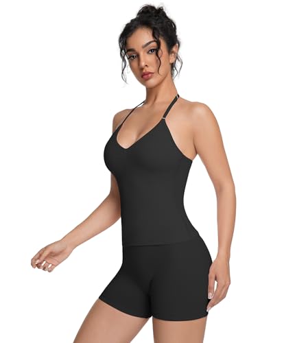 Women's Workout Sets Impact Padded Tank Top & Seamless Shorts - Black, Small