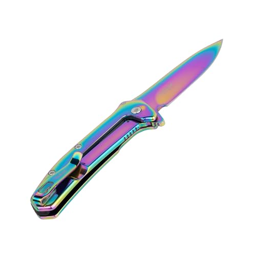 Rainbow Coated Kershaw Outcome Pocket Knife - 2.8 Inch Drop Point Blade, Assisted Opening