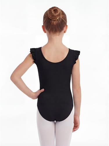Girls Ballet Leotard with Ruffle Sleeve - Gymnastics & Dancewear, 2-14Y, Black, 2-3T