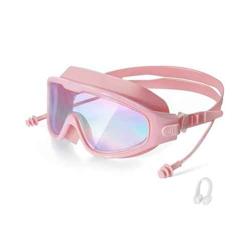 Adult Swimming Goggles,Leak-Proof,Anti-Fog Pool Glasses,Wide View Swim Goggles with Ear Plugs and Nose Clip