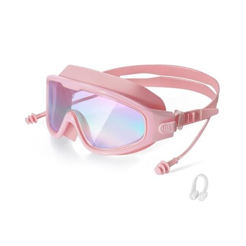Adult Swimming Goggles,Leak-Proof,Anti-Fog Pool Glasses,Wide View Swim Goggles with Ear Plugs and Nose Clip