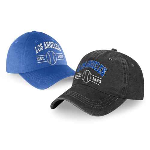Embroidered City Vintage Classic 2-Pack Washed Denim and Color Snapback Caps for Men Women, Adjustable Fans Baseball Cap