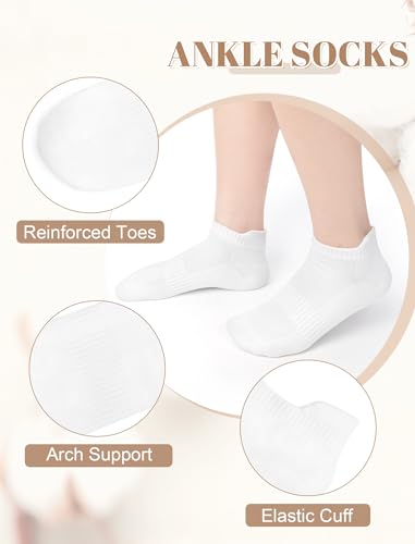 Justay 10 Pairs Women's Ankle Socks - All White, Low Cut Athletic Running Socks