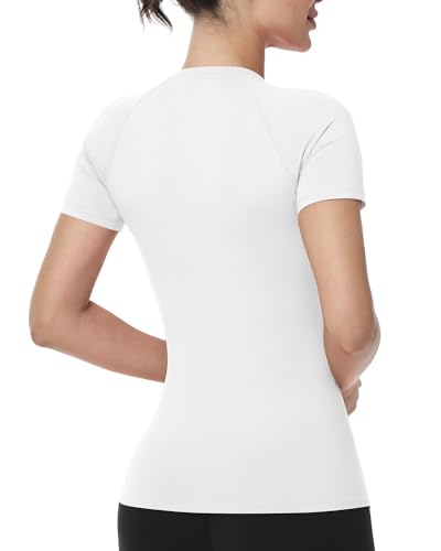 Women’s Medium Black & White Compression Workout T-Shirt UPF 50+ Moisture Wicking