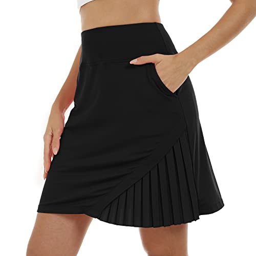 X-Large Women's 20-Inch Knee Length Golf Skorts Athletic Skirts Summer Casual Active Workout Sports Tennis Skirt with 4 Pockets - Black