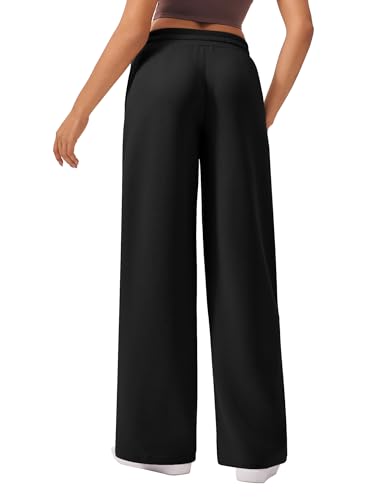PINSPARK Wide Leg High Waisted Baggy Sweatpants for Women - Medium Petite, Black