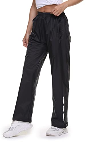 BenBoy Women's Waterproof Rain Pants Large Black-White Lightweight Rainwear
