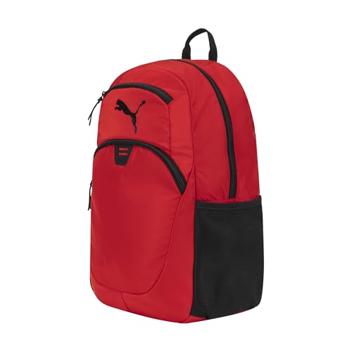 PUMA Women's Poppy Backpack in Memory Cloth with Laptop Sleeve & Water Bottle Pocket - Red