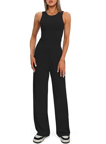 Women's Summer Lounge Sets Sleeveless Matching Outfits Black 28-29 Inseam Medium
