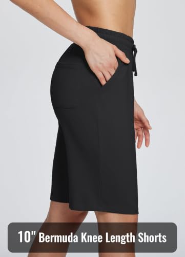 Baleaf Women's Bermuda Shorts Long Cotton Knee-Length Lounge with Pockets