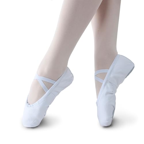 Girls Ballet Shoes Canvas Split Sole Dance Slippers - White 7 Toddler - Stelle