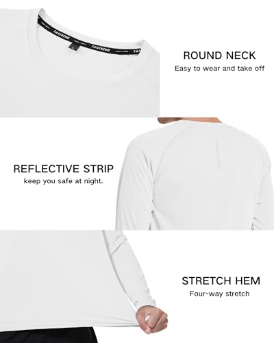 Men's UPF 50+ Long Sleeve Sun Protection Shirt - White, Large, Quick Dry Rash Guard
