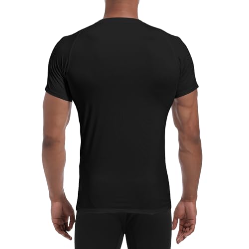 Men's Compression Shirt Short Sleeve UPF 50+ Base Layer Top Black Small