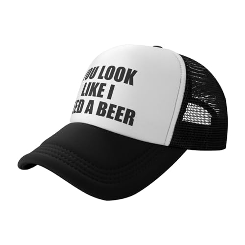 You Look Like I Need A Beer Funny Adjustable Mesh Trucker Hat for Adults Unisex Classic Hats Fishing Caps Black