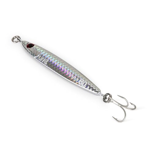 60g Silver Casting Jig for Sea Bass Fluke Porgy Tautog with Sharp Treble Hook