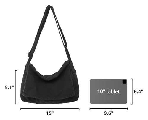 Canvas Messenger Bag for Women & Men - Casual Crossbody Satchel Black