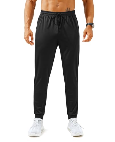 X-Large Mens Athletic Joggers with Zipper Pockets Lightweight Workout Sweatpants - Black