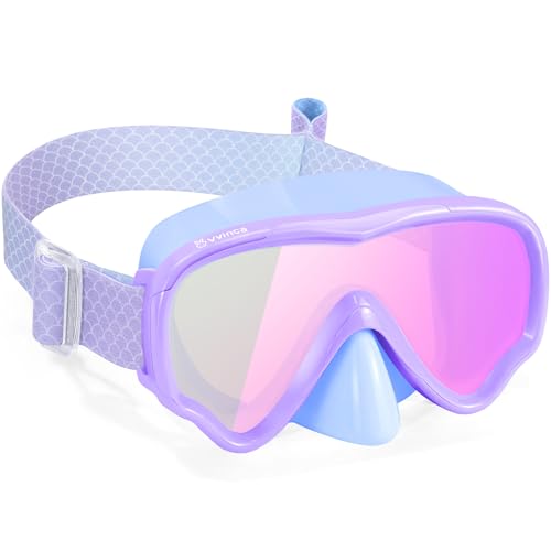 Kids Swim Goggles with Nose Cover - Blue-Purple Mermaid Scales Patterned, No Leak, UV & Anti-Fog