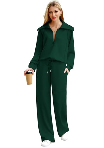 Women’s Lounge Sets 2025 Half Zip Sweatshirt & Wide Leg Pants - Green, Medium