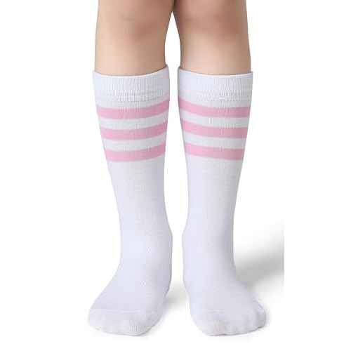 Pareberry Boys Girls Over the Calf Striped Tube Socks Cotton Soft Retro Athletics No Heel Socks for Kids 5-14 Years