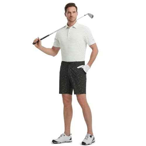 M MAELREG Mens Golf Shirts Dry Fit Moisture Wicking Performance Sports Short Sleeve Striped Collared Polo Shirts for Men