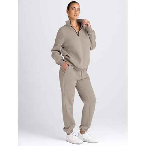 AUTOMET Women's Sweatsuits 2 Piece Outfits Lounge Sets Long Sleeve Half Zip Pullover and Baggy Sweatpants with Pockets