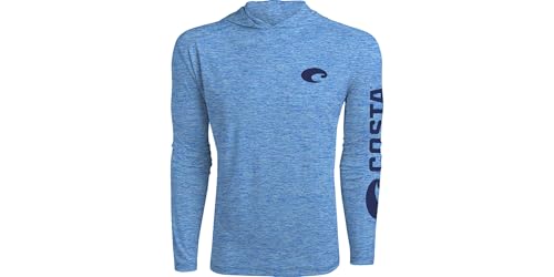 X-Large Royal Blue Heather Hooded Long Sleeve Technical Shirt for Water & Sun Protection