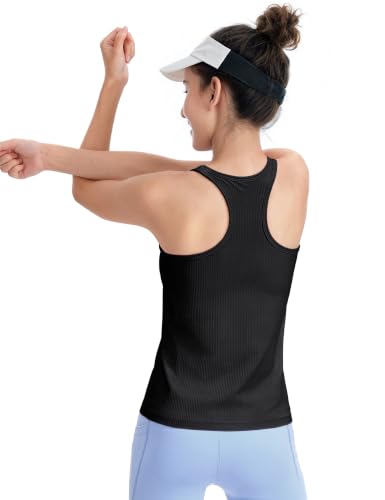 Girls Athletic Tank Top with Built-In Bra - Racerback Dance Top 13-14 Years Black
