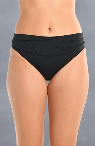Island Goddess Black Shirred Band Hipster Bikini Bottom - Size 8