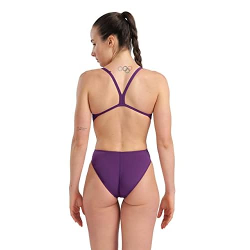ARENA Women's Solid Team MaxLife Swimsuit Challenge Back One Piece Ladies Bathing Suit Competition Training Athletic Swimwear, Plum/White, US Size 30