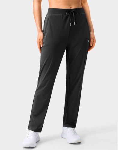Women's Track Pants with Zipper Pockets - Large Black Athletic Leggings