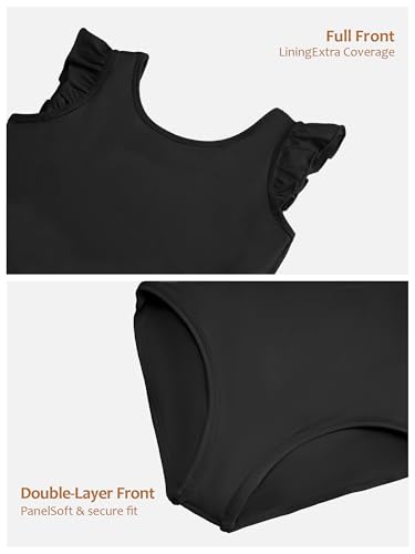 Girls Ballet Leotard with Ruffle Sleeve - Gymnastics & Dancewear, 2-14Y, Black, 2-3T