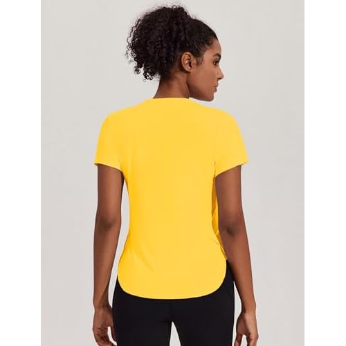PINSPARK Workout Tops for Women UPF 50+ Yoga Shirts Short Sleeve Athletic Tops with Side Slits Running Gym Tee Top Loose Fit