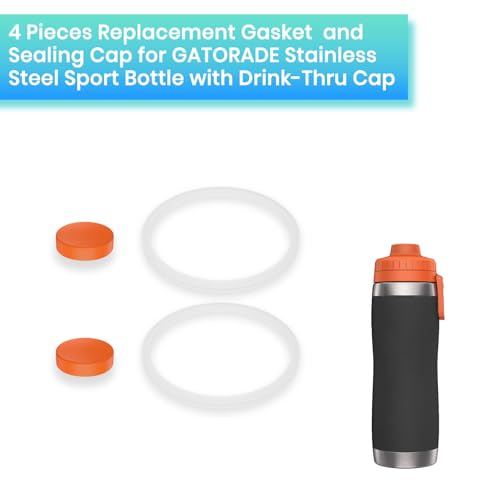 BOSORIO 4 Pcs Gaskets and Spill Stoppers Compatible with Gatorade Stainless Steel Sport Bottle 26oz, Replacement Lid Parts Rubber Seal Mouth Plug for Drink-Thru Cap