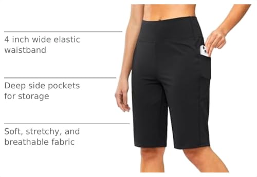 G Gradual Bermuda Shorts for Women with Pockets - 12 Inch Knee Length, Black, Medium