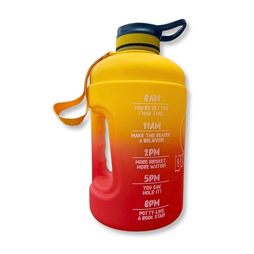 64 oz Hydration Water Bottle Jug with Wide Mouth & Leak-Proof Lid - Gold to Red