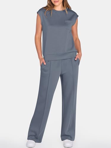 ANRABESS 2 Piece Travel Outfits for Women Large Deep Gray
