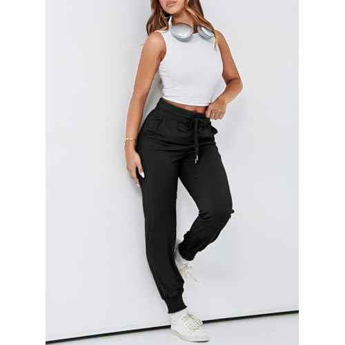 Dokotoo Womens High Waisted Lounge Joggers Elasticity Drawstring Side Pocket Casual Cuffed Casual Yoga Sweatpants